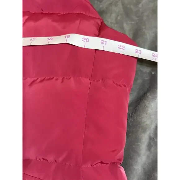 Talbots Size Large Pink Puffer Vest Fur Hood Duck Down Fill Winter Skiing Women - Picture 10 of 11